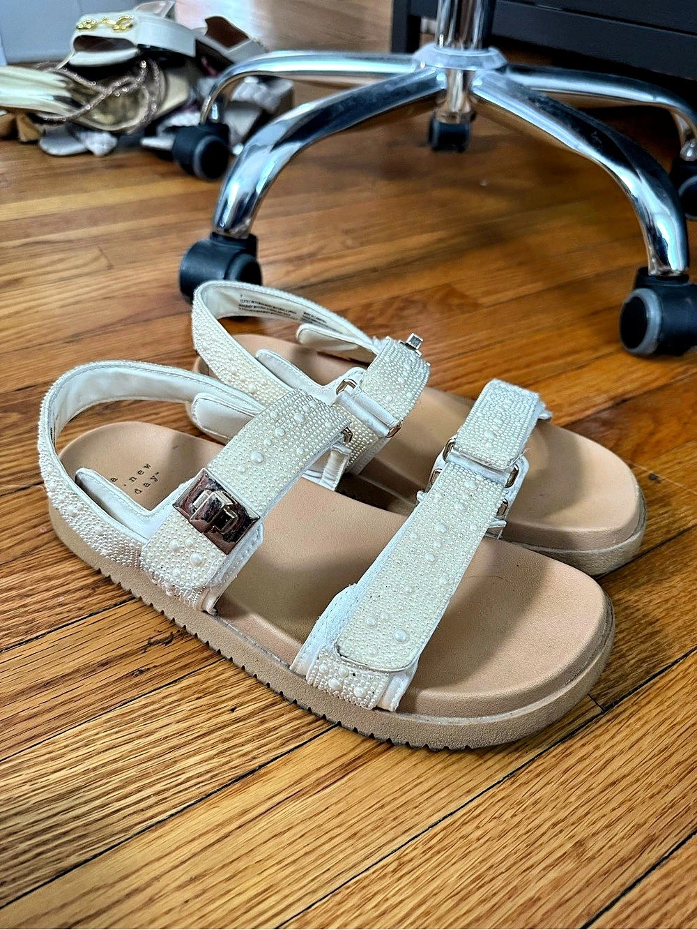 A New Day Jasmine Pearl Slide Sandals in White